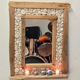 Made To Order Dorset Driftwood & White Beach Pebble Mirror 86 X 71 cm With Shelf Hand Made Shabby Chic - thumbnail 2