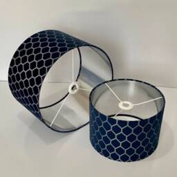 New Luxury High Quality Silk Midnight Blue Honeycomb Geometric Pattern Drum Lamp Shade Suitable For All Ceilings & Tables Lamps - thumbnail 2