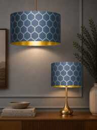 New Luxury High Quality Silk Midnight Blue Honeycomb Geometric Pattern Drum Lamp Shade Suitable For All Ceilings & Tables Lamps