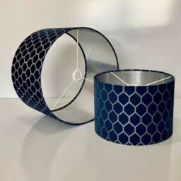 New Luxury High Quality Silk Midnight Blue Honeycomb Geometric Pattern Drum Lamp Shade Suitable For All Ceilings & Tables Lamps - thumbnail 3