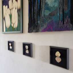 Handwoven Tapestry Wall Art Beach Rock Reflection in Frame - thumbnail 4
