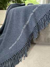 Personalised Embroidered Custom Name Couple Gift Merino Wool Blanket Large Throw Patterned Pale Blue With Text Anniversary