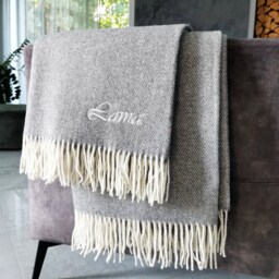 Personalised Embroidered Custom Name Couple Gift Merino Wool Blanket Large Throw Patterned Pale Blue With Text Anniversary - thumbnail 3