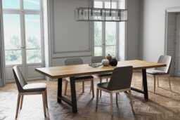 Solid Oak Dining Table Straight Edge With A Frame Legs - Industrial Rustic Wood Handmade Kitchen 076 - thumbnail 1