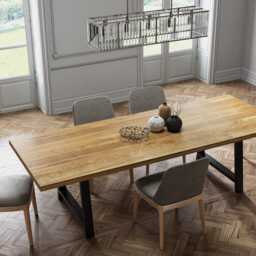 Solid Oak Dining Table Straight Edge With A Frame Legs - Industrial Rustic Wood Handmade Kitchen 076 - thumbnail 2