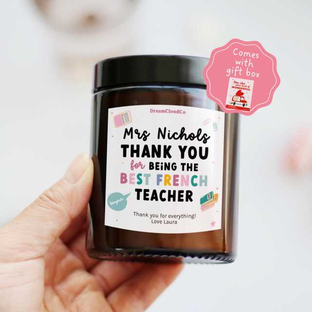Leaving School Thank You Gift For French Teacher Secondary O Levels A College Gcse - Teacher Appreciation Personalized Candle - image 1