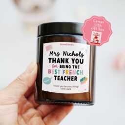 Leaving School Thank You Gift For French Teacher Secondary O Levels A College Gcse - Teacher Appreciation Personalized Candle - thumbnail 1