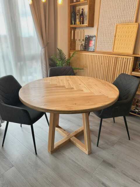 Round Dining Table With A Herringbone Inlay - Rustic Style - image 1
