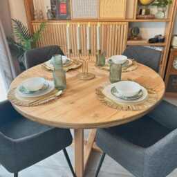 Round Dining Table With A Herringbone Inlay - Rustic Style - thumbnail 3