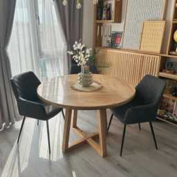 Round Dining Table With A Herringbone Inlay - Rustic Style - thumbnail 2