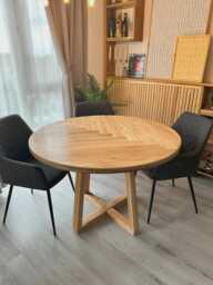 Round Dining Table With A Herringbone Inlay - Rustic Style - thumbnail 1
