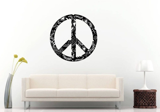 Peace Symbol Love Flowers Floral Design Pattern Sign Wall Sticker Decal Vinyl Mural Decor Art L2316 - image 1