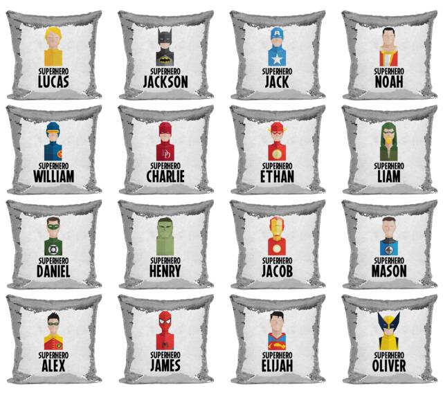 Superhero Personalised Name Kids Boys Shiny Sparkly Sequin Silver Magic Cushion Cover With Pillow Children Girls - image 1