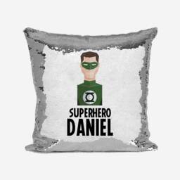 Superhero Personalised Name Kids Boys Shiny Sparkly Sequin Silver Magic Cushion Cover With Pillow Children Girls - thumbnail 4