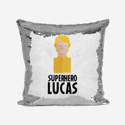 Superhero Personalised Name Kids Boys Shiny Sparkly Sequin Silver Magic Cushion Cover With Pillow Children Girls - thumbnail 2