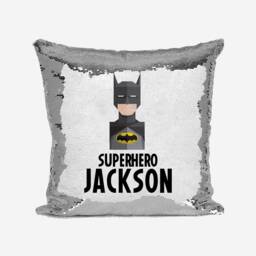 Superhero Personalised Name Kids Boys Shiny Sparkly Sequin Silver Magic Cushion Cover With Pillow Children Girls - thumbnail 3