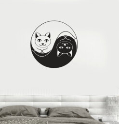 Wall Vinyl Decal Cat Yin Yang Cute Symbols Of Perfect Balance Cool Abstract Modern Home Decor - #1101Da - thumbnail 1