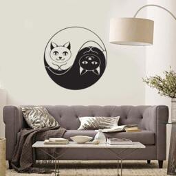 Wall Vinyl Decal Cat Yin Yang Cute Symbols Of Perfect Balance Cool Abstract Modern Home Decor - #1101Da - thumbnail 2