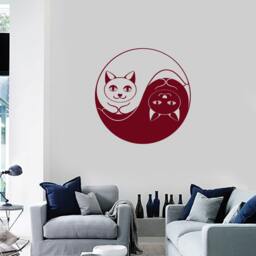 Wall Vinyl Decal Cat Yin Yang Cute Symbols Of Perfect Balance Cool Abstract Modern Home Decor - #1101Da - thumbnail 3