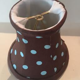 Set Of 4 Hand Made Shades, Brown Fabric With Turquoise Polka Dots Chandelier Clip-On Mini Shades Softback Shades Lined Inside - thumbnail 2