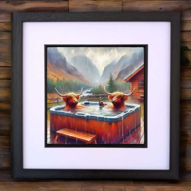 Highland Cow Print Scottish Staycation Wall Art, Framed 12x12 - image 1