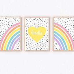 Bright Colourful Girls Bedroom Prints, Set Of 3, Rainbow Wall Art, Personalised, Little Polkadot - thumbnail 3
