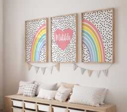 Bright Colourful Girls Bedroom Prints, Set Of 3, Rainbow Wall Art, Personalised, Little Polkadot - thumbnail 1