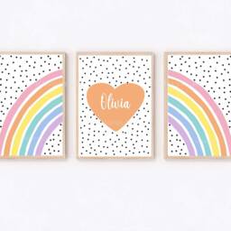 Bright Colourful Girls Bedroom Prints, Set Of 3, Rainbow Wall Art, Personalised, Little Polkadot - thumbnail 2