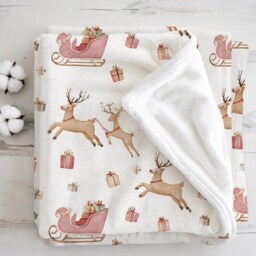 Christmas - Sleigh Reindeer, Sherpa Fleece Blanket, Decor, Kids Bedding, Blankets, Children's Room, Festive Blanket - thumbnail 3