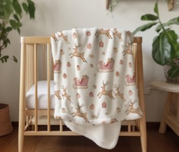 Christmas - Sleigh Reindeer, Sherpa Fleece Blanket, Decor, Kids Bedding, Blankets, Children's Room, Festive Blanket - thumbnail 1