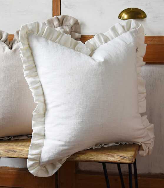 White Linen Ruffle Cushion Cover Custom Size Square Ivory Lumbar Pillow Bedroom Frill Nursery - image 1