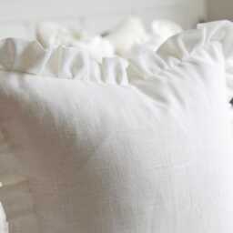 White Linen Ruffle Cushion Cover Custom Size Square Ivory Lumbar Pillow Bedroom Frill Nursery - thumbnail 2