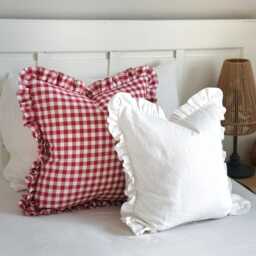 White Linen Ruffle Cushion Cover Custom Size Square Ivory Lumbar Pillow Bedroom Frill Nursery - thumbnail 4