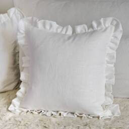 White Linen Ruffle Cushion Cover Custom Size Square Ivory Lumbar Pillow Bedroom Frill Nursery - thumbnail 3