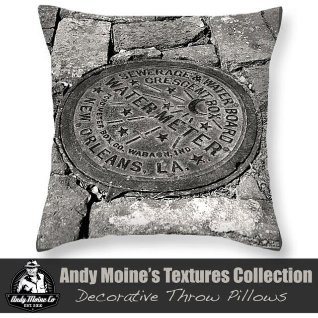New Orleans Water Meter Throw Pillow, Black & White Nola Decor, Photo, & Photography By Andy Moine - image 1