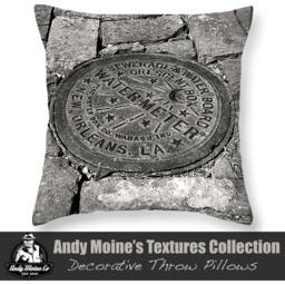 New Orleans Water Meter Throw Pillow, Black & White Nola Decor, Photo, & Photography By Andy Moine - thumbnail 1