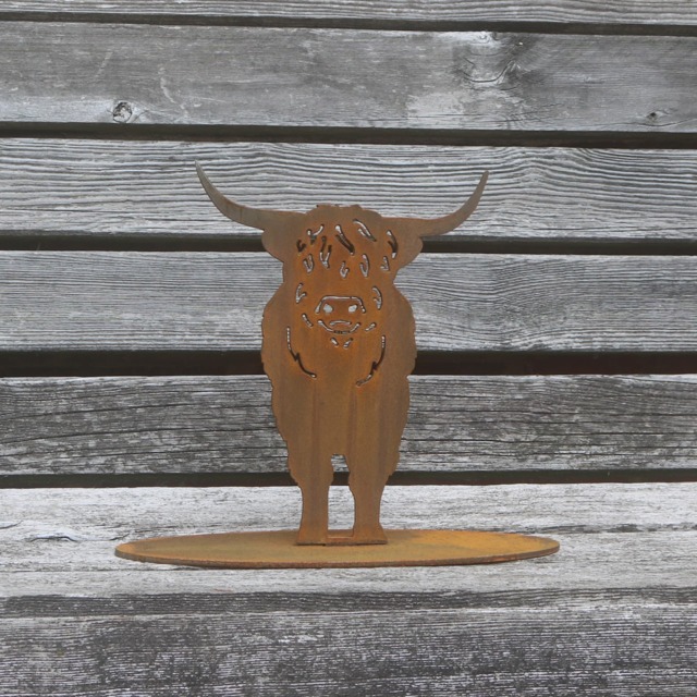 Rusty Metal Highland Cow Garden Decoration, British Made