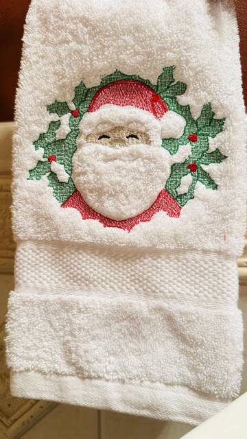 Emboidered Plush Hand Towel With Embossed Santa Claus - image 1