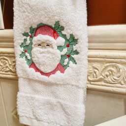 Emboidered Plush Hand Towel With Embossed Santa Claus - thumbnail 2