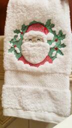 Emboidered Plush Hand Towel With Embossed Santa Claus - thumbnail 1