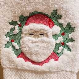 Emboidered Plush Hand Towel With Embossed Santa Claus - thumbnail 3