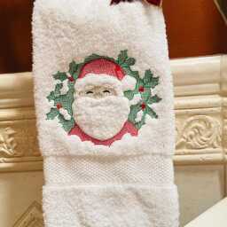Emboidered Plush Hand Towel With Embossed Santa Claus - thumbnail 4