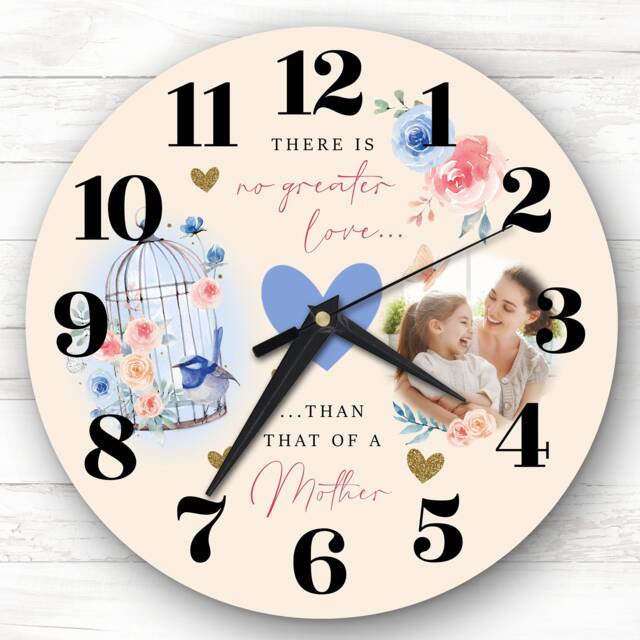 Mother Love Blue Bird Cage Photo Birthday Mother's Day Gift Personalised Clock - image 1
