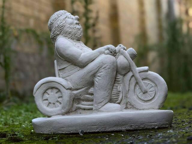 Concrete Biker Garden Statue Motorcycle Man Lover Decoration Outdoor Sculpture Cement & Home Ornament Handcrafted - image 1
