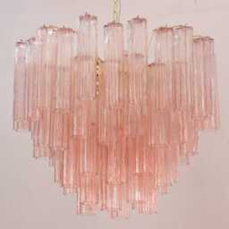 Suspension Lamp Made in Italy Tronchi Cipria Murano Glass, Vintage Design Style, Ceiling Chandelier ??80 cm - thumbnail 3