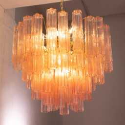 Suspension Lamp Made in Italy Tronchi Cipria Murano Glass, Vintage Design Style, Ceiling Chandelier ??80 cm - thumbnail 2