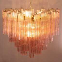 Italian Chandelier Murano ??80 cm - Pink Art Glass Hand-Blown Italy Mid-Century Modern - thumbnail 4
