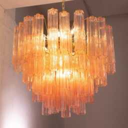 Italian Chandelier Murano ??80 cm - Pink Art Glass Hand-Blown Italy Mid-Century Modern - thumbnail 2