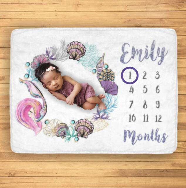 Girl Milestone Blanket, Baby Monthly Month Mermaid Shower Gift, Gift - image 1