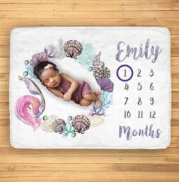 Girl Milestone Blanket, Baby Monthly Month Mermaid Shower Gift, Gift - thumbnail 1